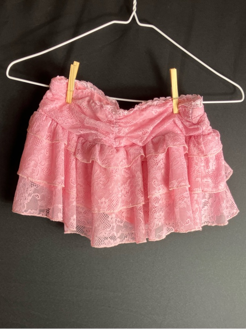 SHEIN Pink Lace Ruffle Tiered Skater Mini Skirt